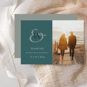 Modern Emerald Monogram Photo Wedding Thank You