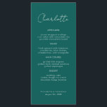 Modern Emerald Name Place Card Wedding Dinner Card<br><div class="desc">This modern guest name menu card is the ultimate way to make a statement at your wedding reception. Simply personalise the name,  details and add to cart. Then repeat,  adding to cart for each guest.</div>