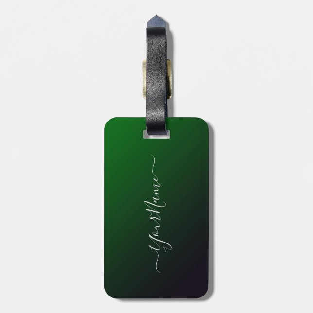 modern emerald  ombré personalised luggage tag (Back Vertical)
