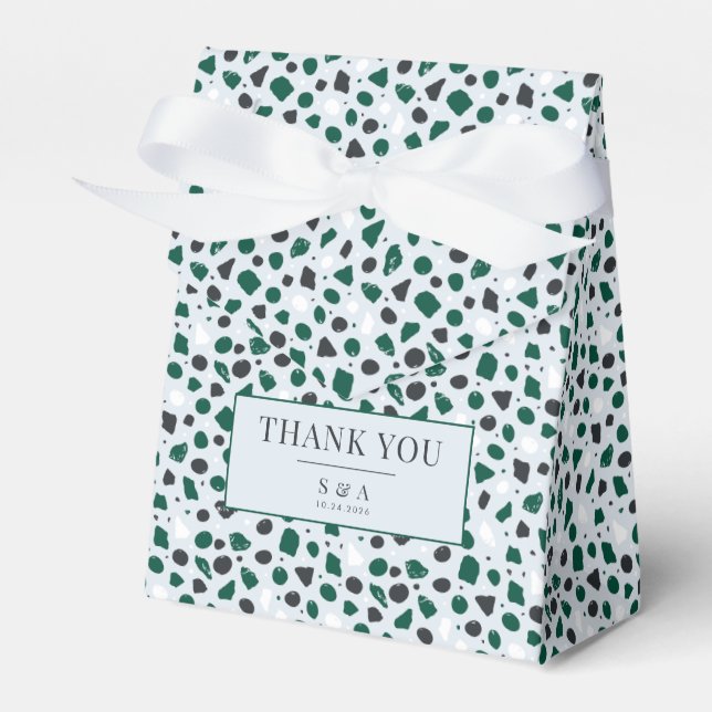 Modern Emerald Terrazzo & Confetti Favour Box (Front Side)
