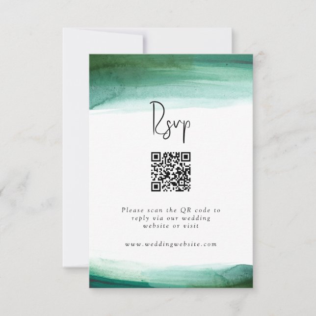 Modern Emerald Watercolor Wedding RSVP (Front)