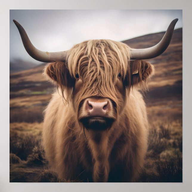 Modern emotive highland cow poster wall art print (Front)