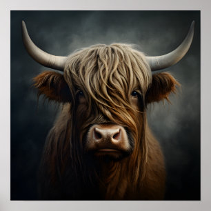 Modern emotive highland cow poster wall art print