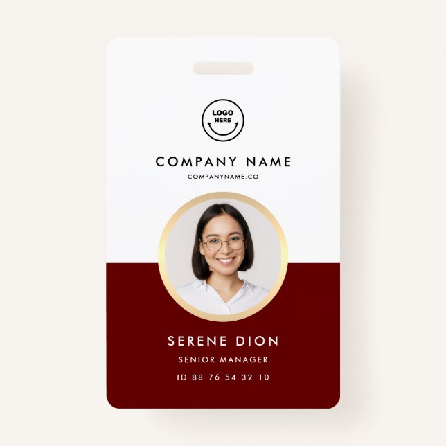 Modern Employee ID Company ID Circle Photo Red ID Badge (Front)