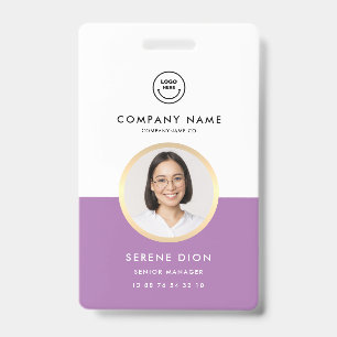 Modern Employee ID Custom Name Photo ID Purple Badge