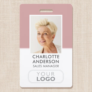 Modern Employee ID Name Company Logo Dusty Pink ID Badge