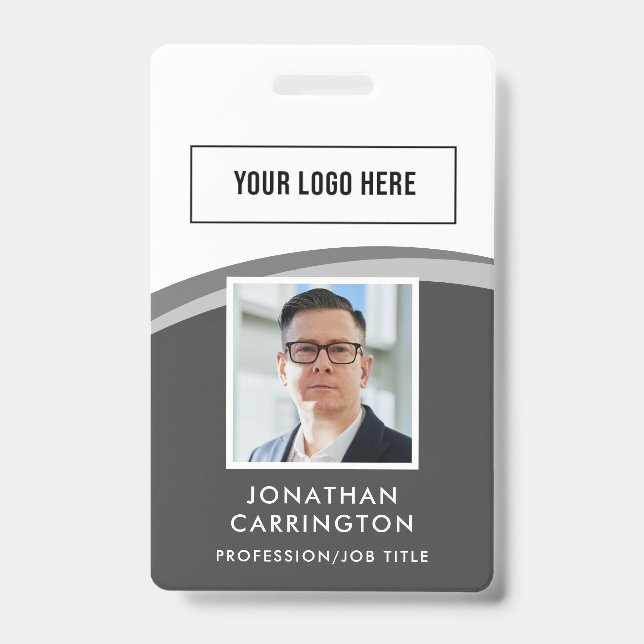 Modern Employee ID Photo Logo QR Code Badge (Front)