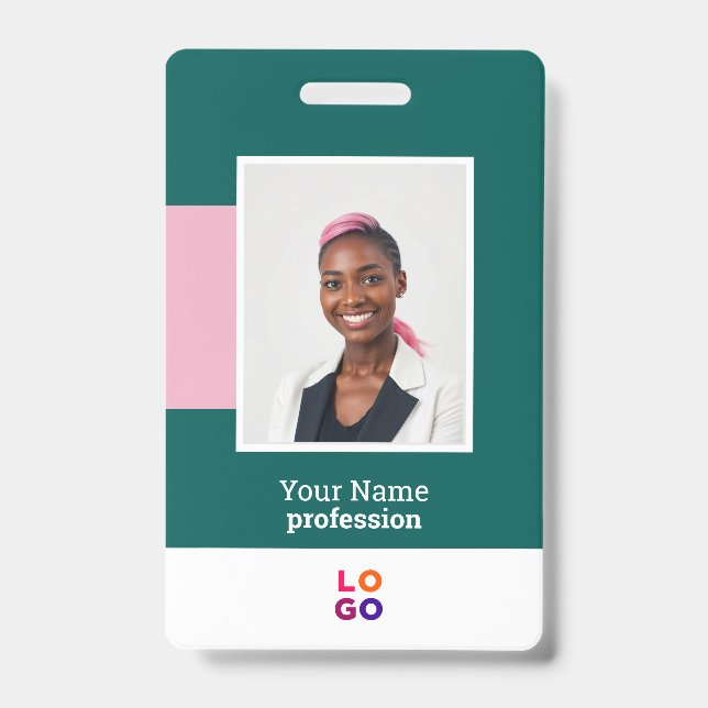 Modern Employee Logo, Photo, Qr Code, Name ID Badge (Front)