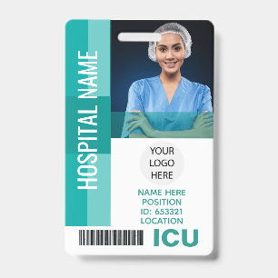 Modern Employee Photo, Bar Code, Logo ICU ID Badge