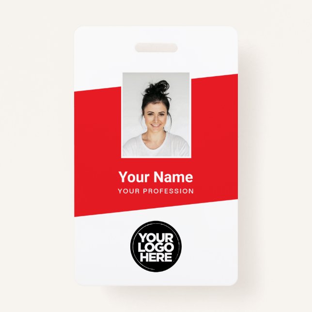 Modern Employee Photo, Bar Code, Logo, Name ID Badge (Front)