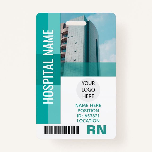 Modern Employee Photo, Bar Code, Logo, Name ID ID Badge (Front)