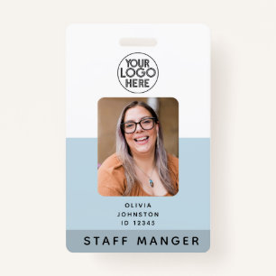Modern Employee Photo ID Business Logo   Blue  ID Badge