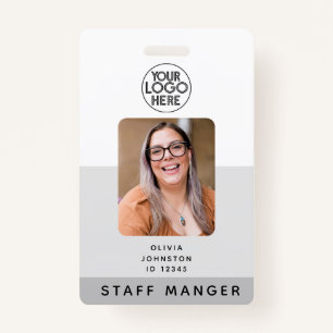 Modern Employee Photo ID Business Logo   Grey  ID Badge