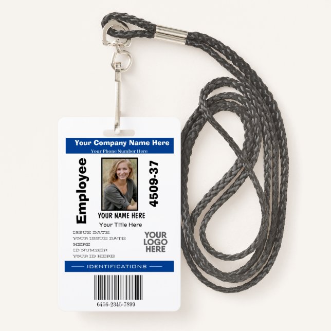 Modern Employee Photo ID Card Business QR Logo ID Badge (Front with Lanyard)