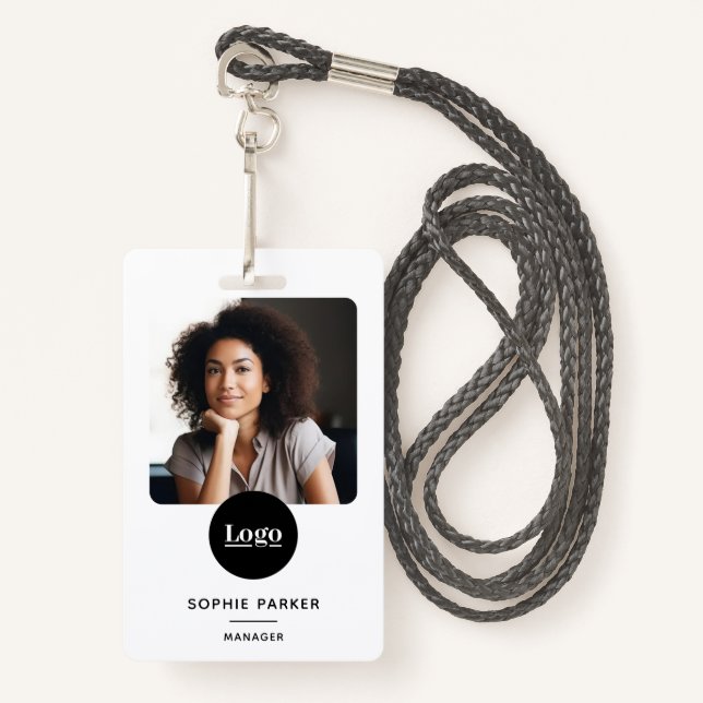 Modern Employee Photo Id Card QR Code White ID Badge (Front with Lanyard)