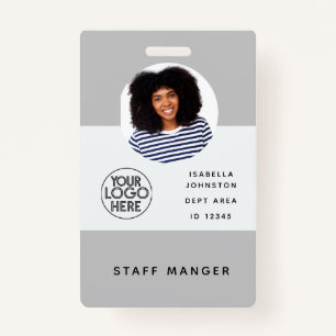 Modern Employee Photo ID Logo QR Barcode Grey ID Badge