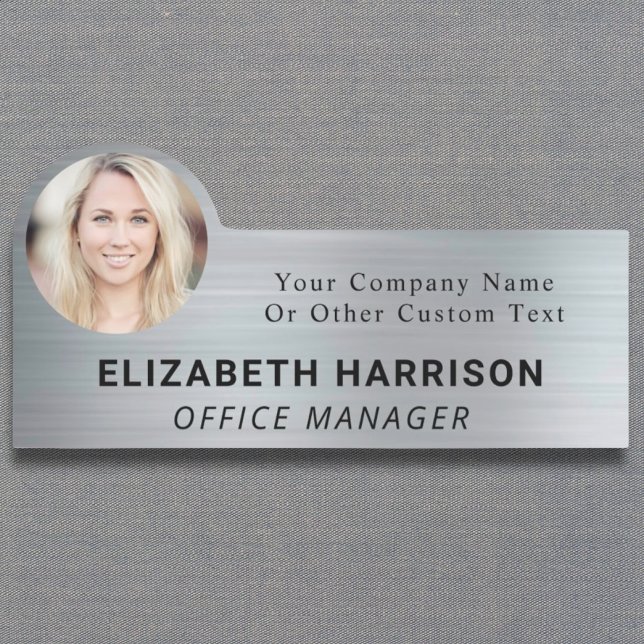 Modern Employee Photo ID Silver Name Tag (Creator Uploaded)