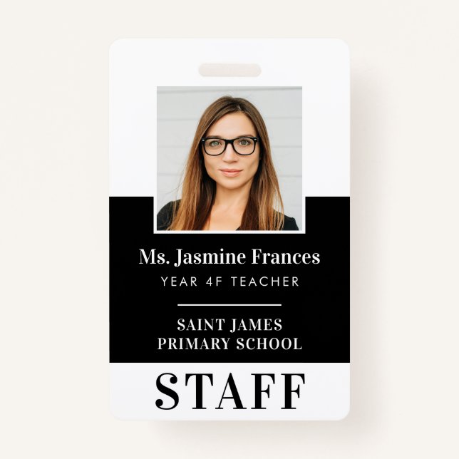 MODERN EMPLOYEE PHOTO ID simple black ID Badge (Front)