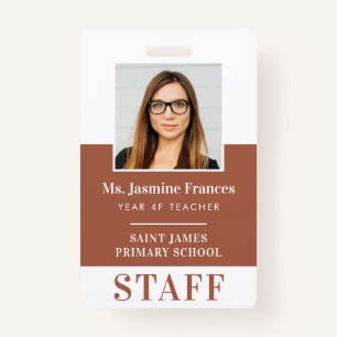 MODERN EMPLOYEE PHOTO ID simple clay brown ID Badge