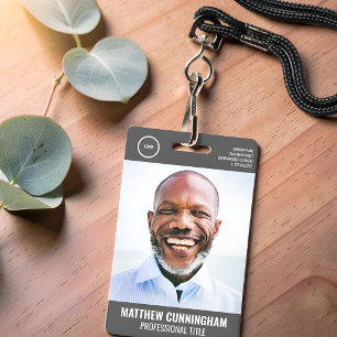 Modern Employee Photo Name Barcode Round Logo ID Badge