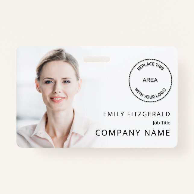 Modern Employee Photo Overlay ID Name Logo White B ID Badge (Front)