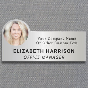 Modern Employee Photo Silver Name Tag