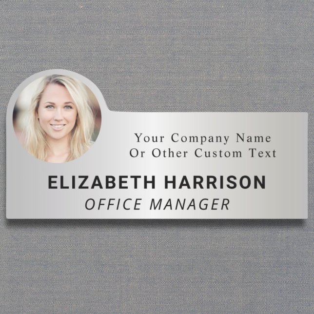 Modern Employee Photo Silver Name Tag (Creator Uploaded)