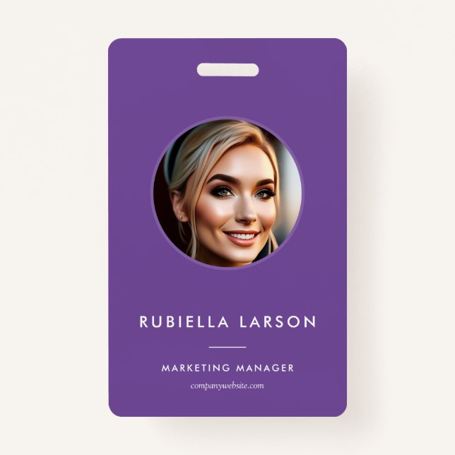 Modern Employee Professional ID photo Purple QR ID Badge (Front)