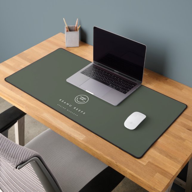 Modern Employee Staff Name Logo Company Green Desk Mat (Office 2)