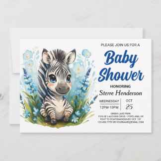 Modern Enchanted Safari Zebra Boy Baby Shower Invitation