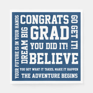 Modern Encouraging Congratulations Grad Blue Napkin