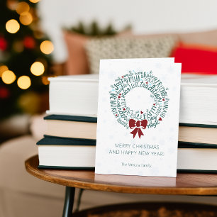 Modern Encouraging Words Wreath Holiday Card