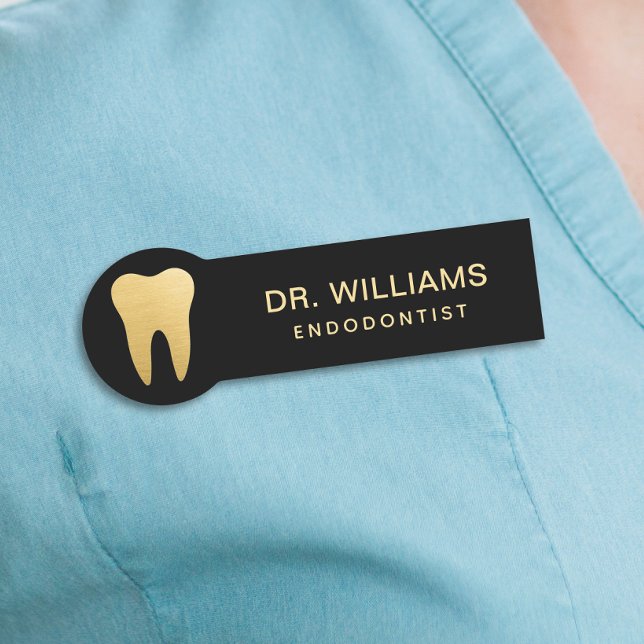 Modern Endodontist Black and Gold Name Tag (Creator Uploaded)
