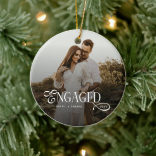 Modern Engaged Chic Couples Photo Gifts Ceramic Tree Decoration