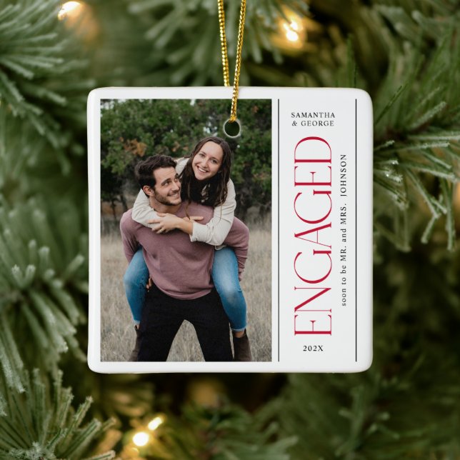 Modern  Engaged Couples Photo Mr & Mrs Ceramic Ornament (Tree)