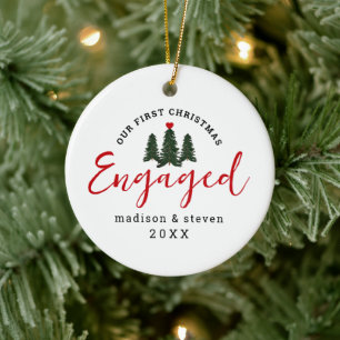 Modern Engaged Our First Christmas Personalized Ceramic Tree Decoration