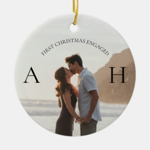 Modern Engagement 2 Photo First Christmas Engaged Ceramic Tree Decoration