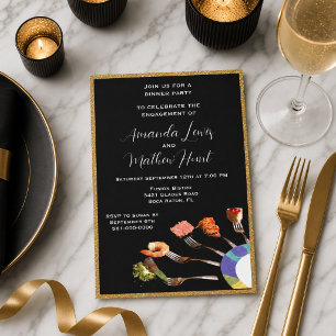 Modern Engagement Dinner Party (5x7) Black/Gold Invitation