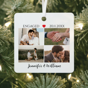 Modern Engagement keepsake Custom Photo Collage Metal Tree Decoration