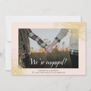 Modern engagement party gold glitter photo announcement