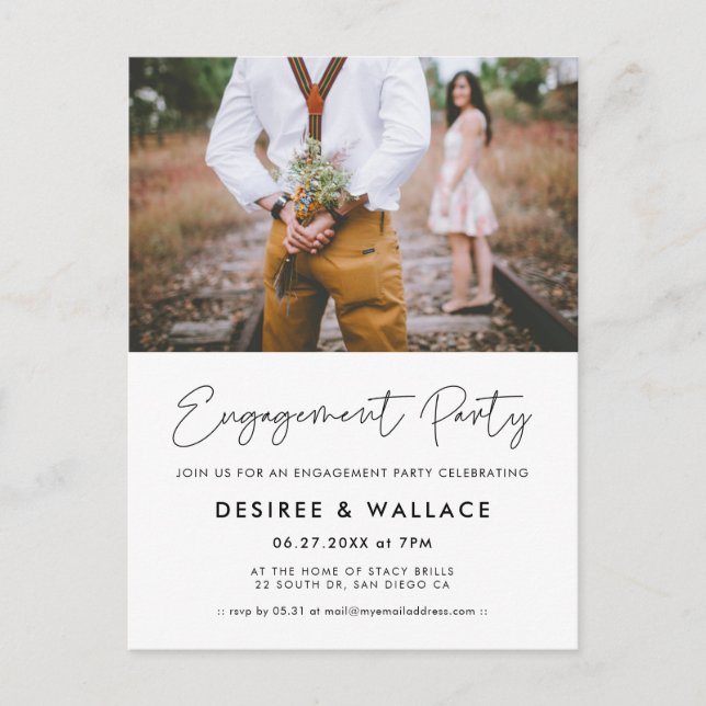 Modern engagement party photo invitation postcard (Front)