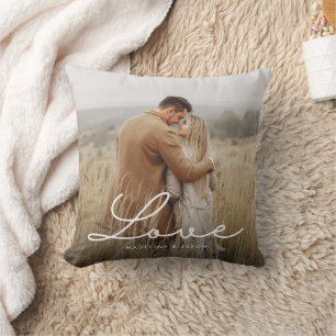Modern Engagement Photo Calligraphy Love Cushion