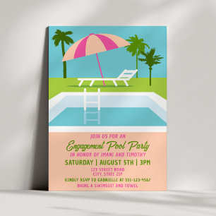 Modern Engagement Pool Party Tropical Summer Invitation