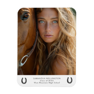 Modern Equestrian Horse Shoe Photo Graduation Magnet