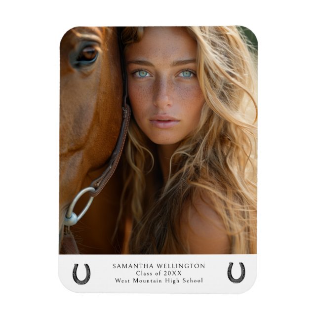 Modern Equestrian Horse Shoe Photo Graduation Magnet (Vertical)