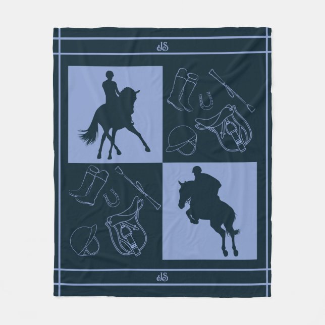 Modern Equestrian Theme Monogram  Fleece Blanket (Front)