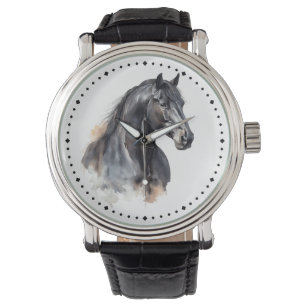 Modern Equestrian Thoroughbred Black Horse Watch