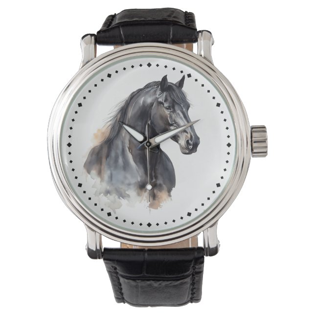 Modern Equestrian Thoroughbred Black Horse Watch (Front)