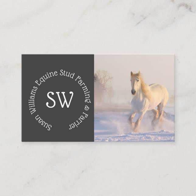 Modern Equine professional DIY photo horse white Business Card (Front)