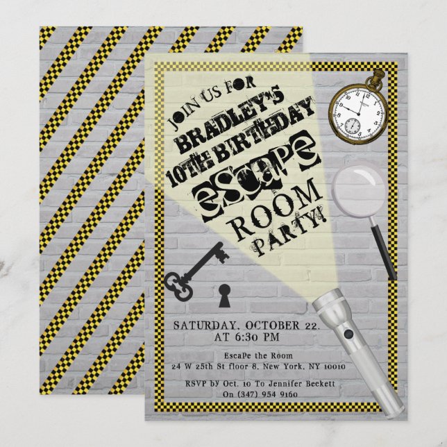 Modern Escape Room Party Any Age Birthday Invitation (Front/Back)